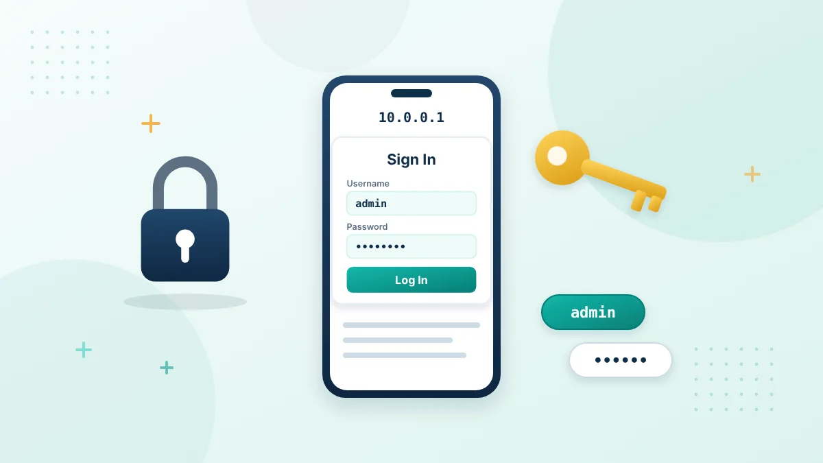Phone login form for the 10.0.0.1 default password with a key and padlock
