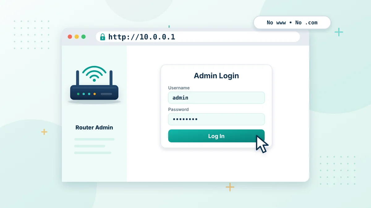 10.0.0.1 login page open in a browser on a computer